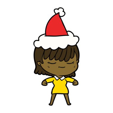 çizim için Noel Baba şapkası giyen bir kadın el çekilmiş