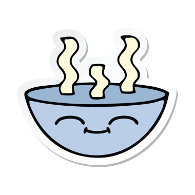 bir sevimli çizgi tas sıcak çorba etiket
