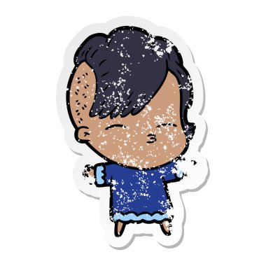 Kız şaşı bir karikatür sıkıntılı etiket