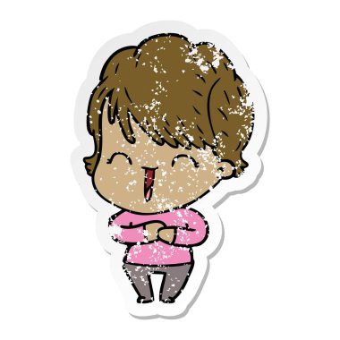 bir çizgi film gülen kadının sıkıntılı etiket