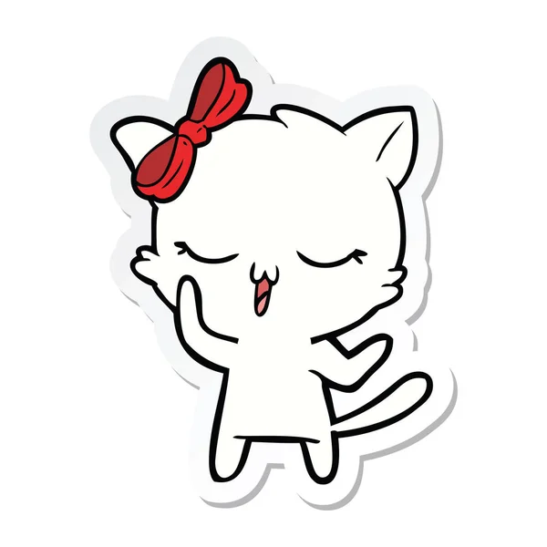 Sticker Cartoon Cat Bow Head — Stock Vector
