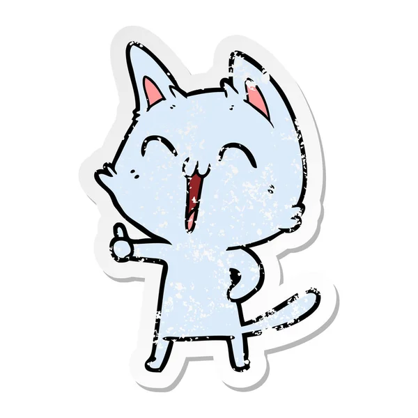 행복 한 만화 고양이의 고민된 스티커 — 스톡 벡터