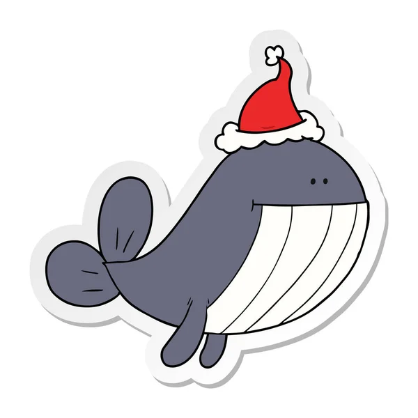 Desenho Animado Autocolante Desenhado Mão Uma Baleia Usando Chapéu Santa —  Vetores de Stock