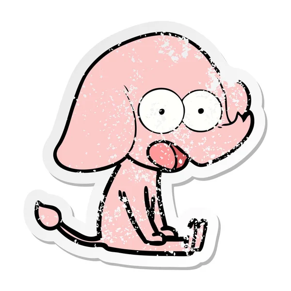 Verontruste sticker van een leuke cartoon-olifant — Stockvector