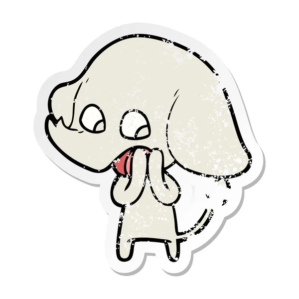 Distressed Sticker Cute Cartoon Elephant — Stock Vector