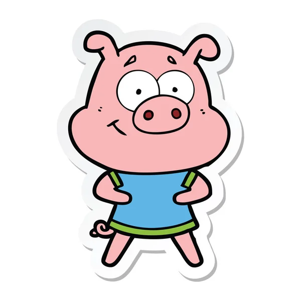 Autocollant d'un cochon de dessin animé heureux — Image vectorielle