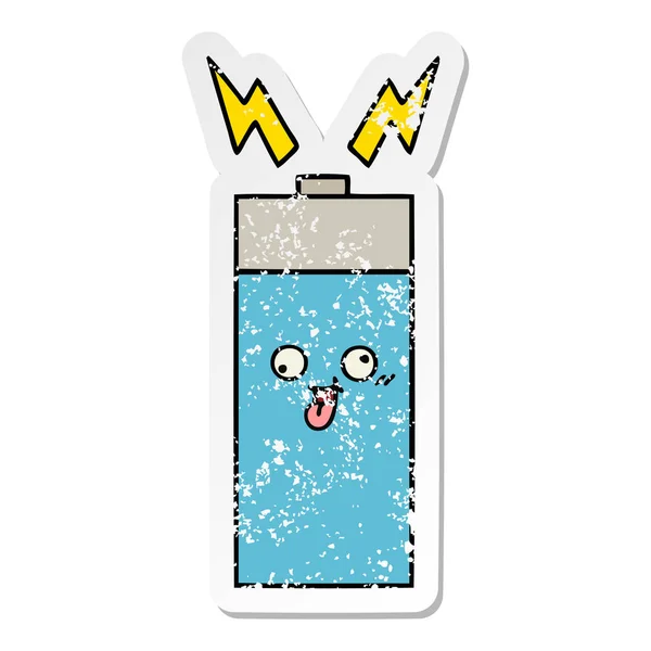 Verontruste Sticker Van Een Leuke Cartoon Batterij — Stockvector