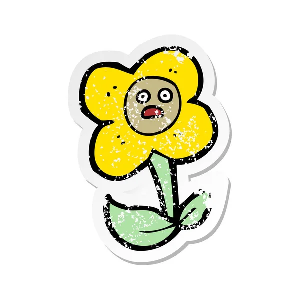 Retro Aufkleber Einer Cartoon Blume Mit Gesicht — Stockvektor