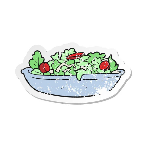 Retro Distressed Sticker Cartoon Salad — Stock Vector