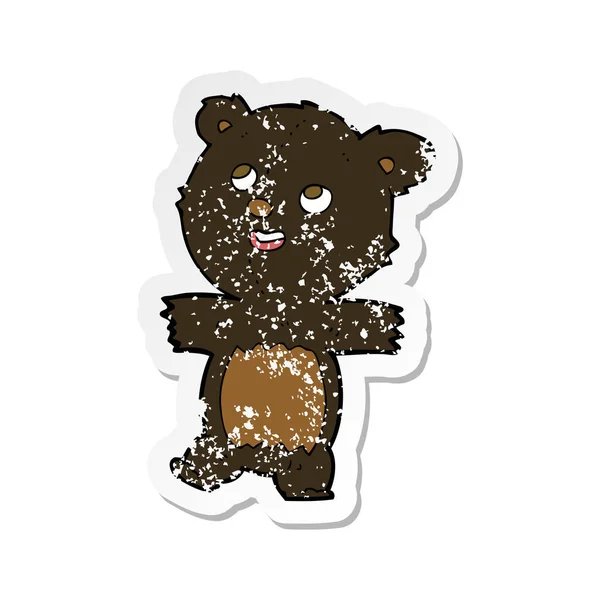 Pegatina Retro Angustiado Oso Negro Dibujos Animados — Vector de stock