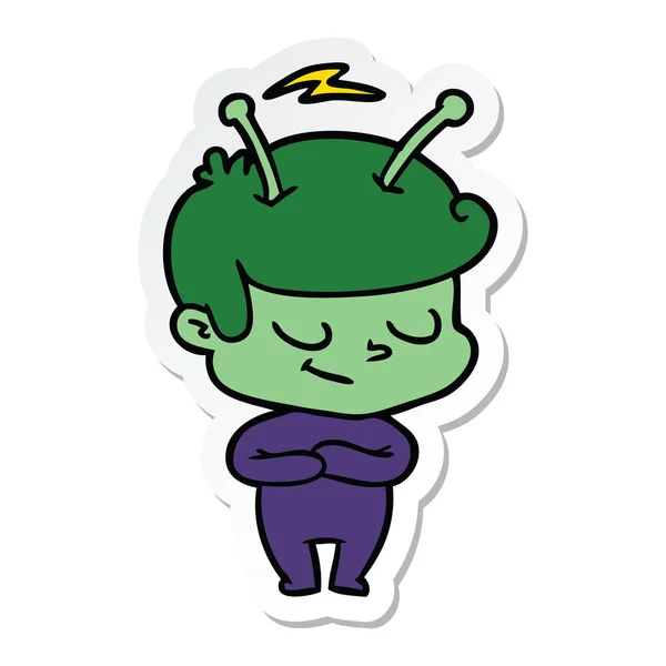 Sticker van een vriendelijke cartoon-spaceman — Stockvector