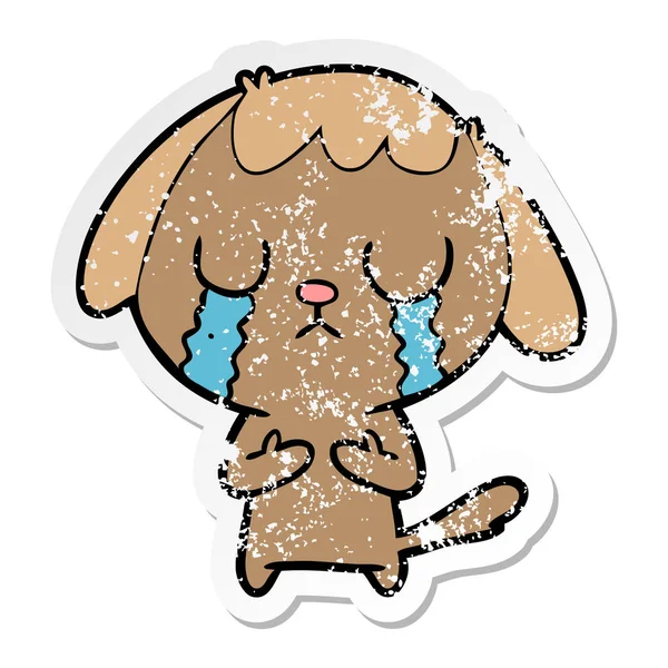 Adesivo angustiado de um cão bonito desenho animado chorando —  Vetores de Stock