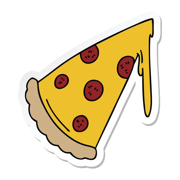 Sticker Van Een Eigenzinnige Hand Getrokken Cartoon Plak Van Pizza — Stockvector