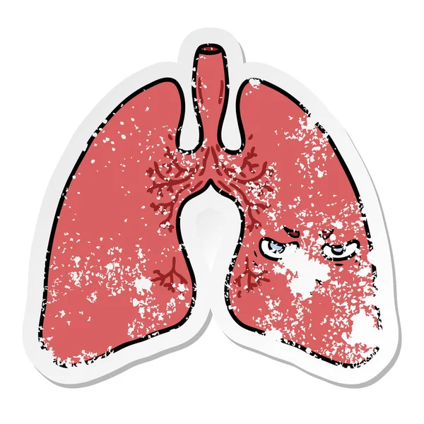Autocollant en détresse d'un poumon de dessin animé — Image vectorielle