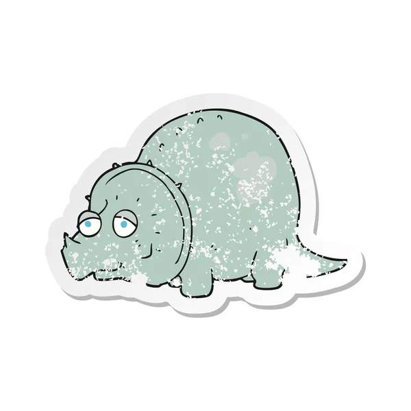 Pegatina retro angustiado de un dinosaurio de dibujos animados — Archivo Imágenes Vectoriales