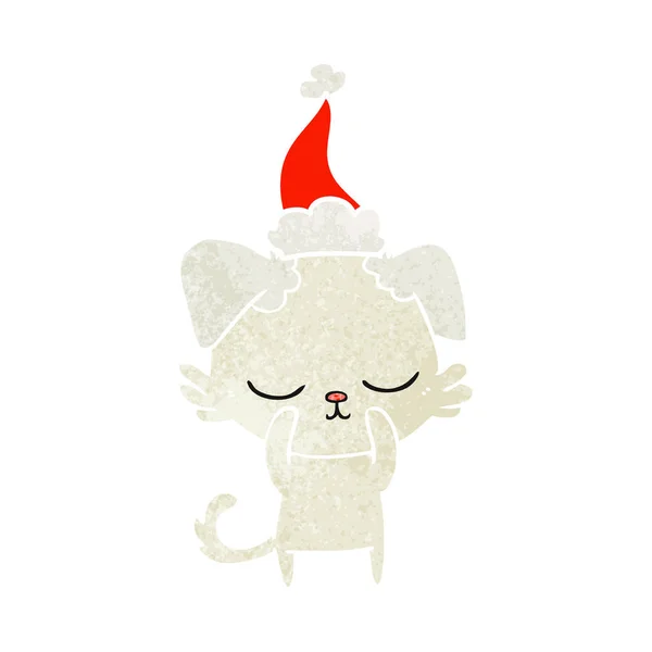 Carino cartone animato retrò di un cane che indossa cappello di Babbo Natale — Vettoriale Stock