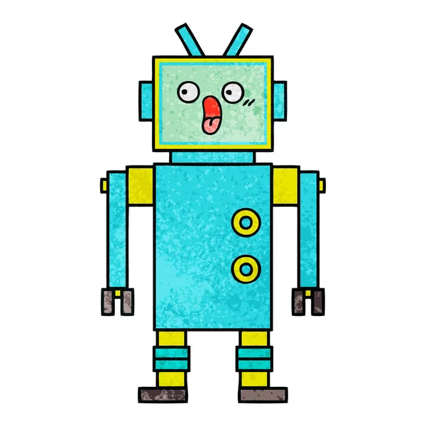 Robot de dibujos animados de textura grunge retro — Vector de stock