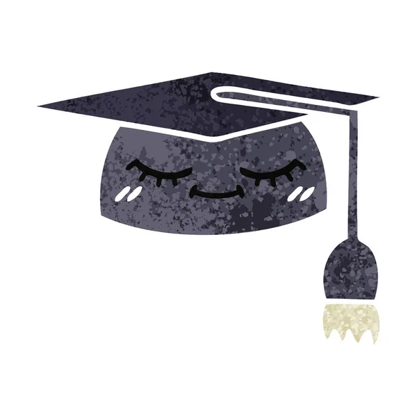 卒業帽子のレトロなイラストのスタイルの漫画 — ストックベクタ