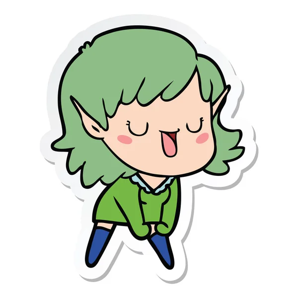 Sticker Cartoon Elf Girl — Stock Vector