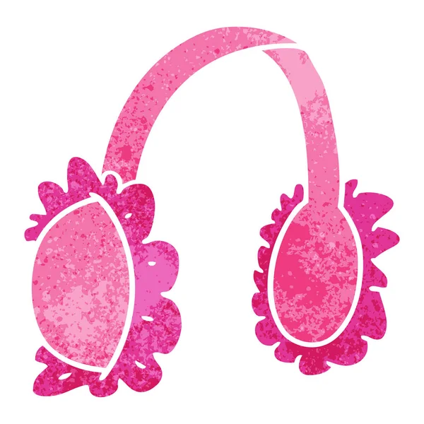 手绘复古卡通涂鸦粉红色的耳罩暖器 — 图库矢量图片