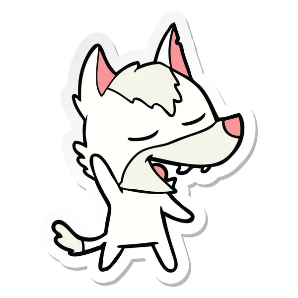 Sticker of a cartoon wolf laughing — Stock Vector