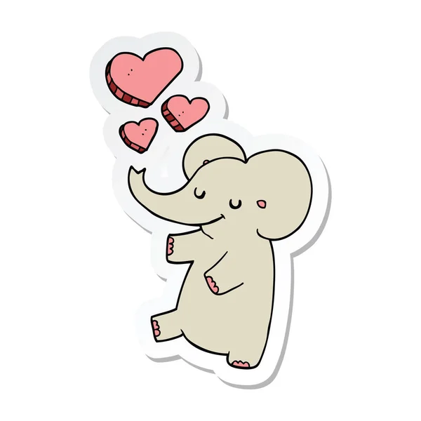 Sticker of a cartoon elephant with love hearts — Stock Vector