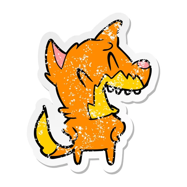 Distressed Sticker Laughing Fox Cartoon — Stock Vector