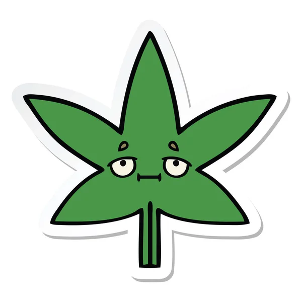 Pegatina de una linda hoja de marihuana de dibujos animados — Vector de stock