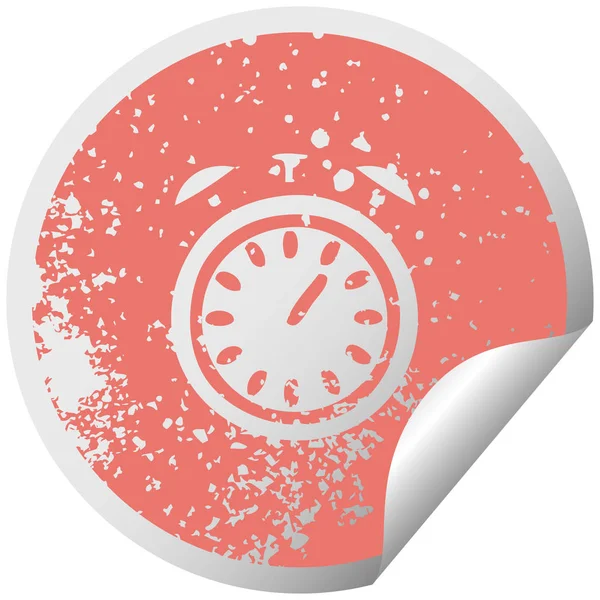 Distressed Circular Peeling Sticker Symbol Alarm Clock — Stock Vector