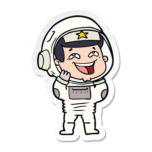 Pegatina Astronauta Caricatura Riendo — Vector de stock