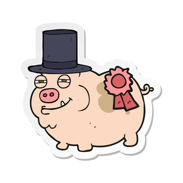 Etiqueta Porco Vencedor Prêmio Desenho Animado — Vetor de Stock