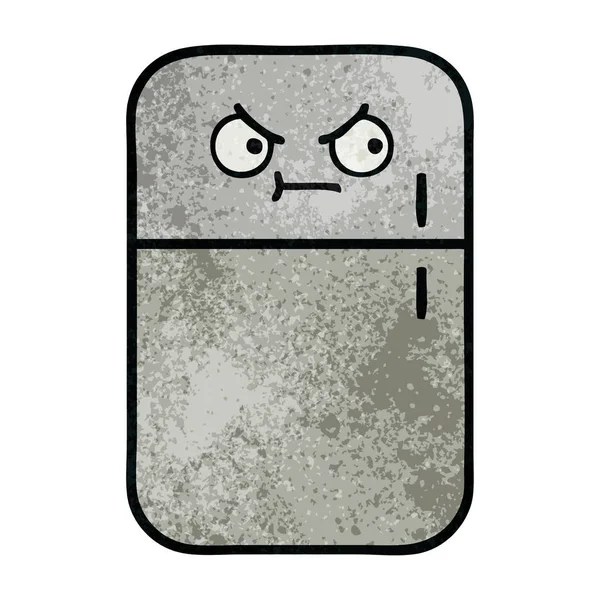Retro Grunge Textur Cartoon Kühlschrank mit Gefrierfach — Stockvektor