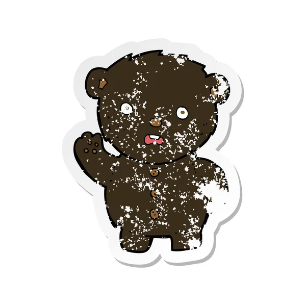 Ретро Стресова Наклейка Мультфільму Нещасний Чорний Плюшевий Ведмідь — стоковий вектор