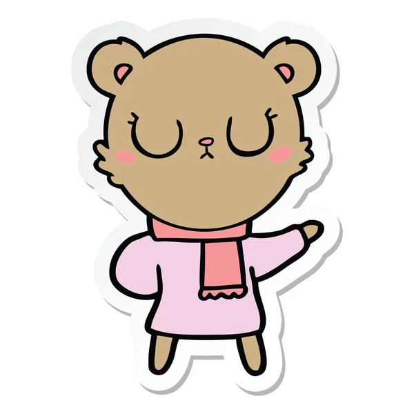 Sticker Peaceful Cartoon Bear Wearing Scarf — Stock Vector