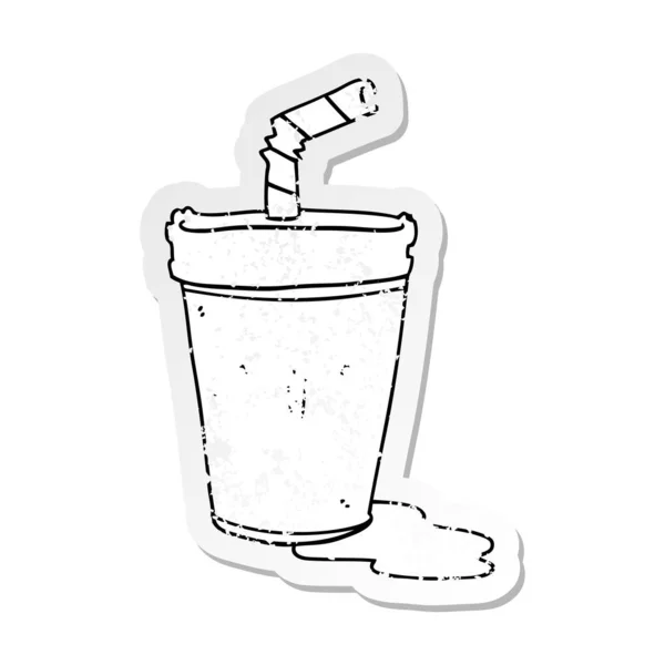Distressed Sticker Cute Cartoon Soda — Stock Vector