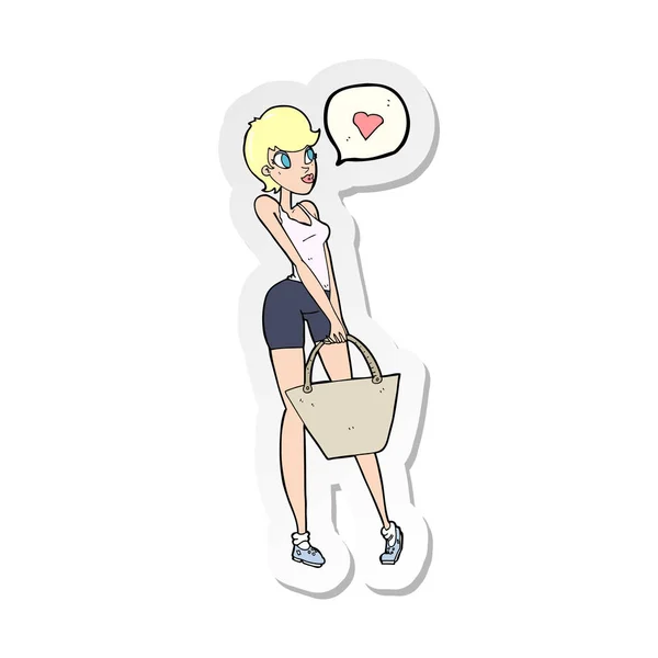 一个卡通女人喜欢购物的贴纸 — 图库矢量图片