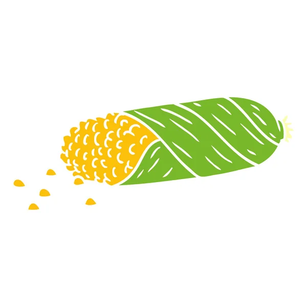 Hand Drawn Cartoon Doodle Fresh Corn Cob — Stock Vector