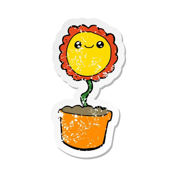 Distressed Sticker Cartoon Flower — Stock Vector