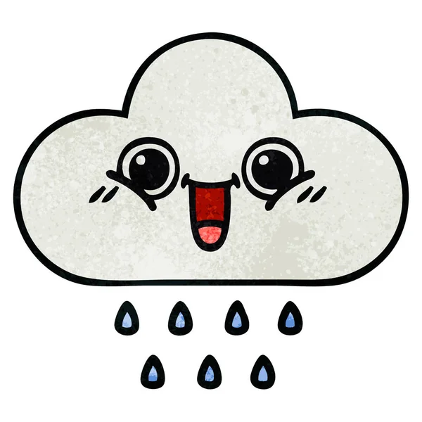 Retro Grunge Texture Cartoon Rain Cloud — Stock Vector
