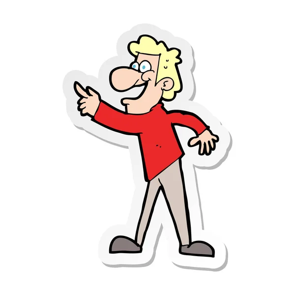 Sticker of a cartoon man pointing and laughing — Stock Vector