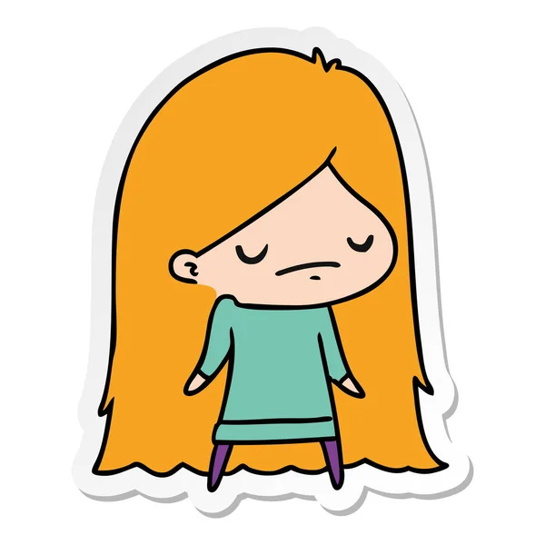 Sticker cartoon of a cute kawaii girl — Stock Vector