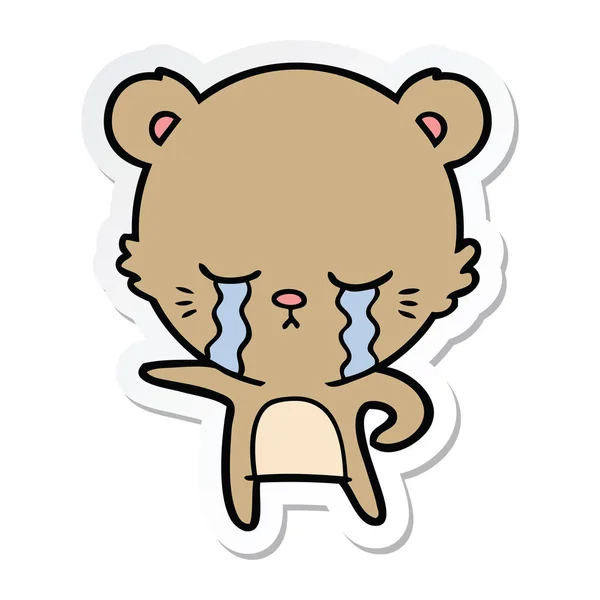 Sticker of a crying cartoon bear — Stock Vector