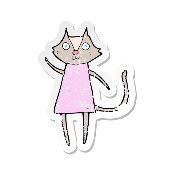 Pegatina Retro Angustiado Lindo Gato Dibujos Animados Ondeando — Vector de stock