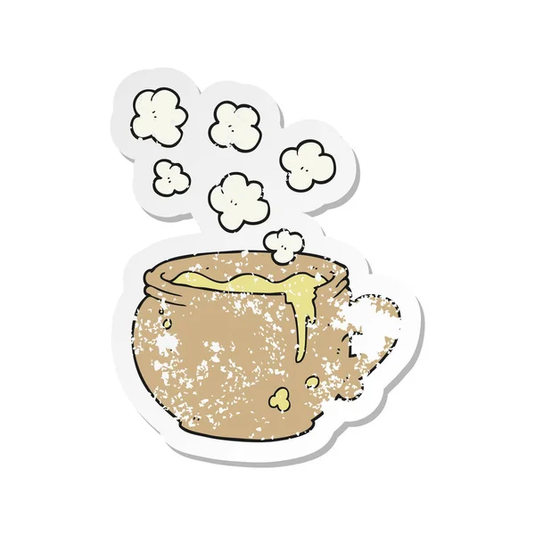 Retro Noodlijdende Sticker Van Een Cartoon Mok Soep — Stockvector