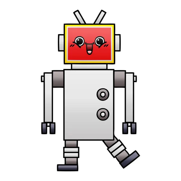 Dibujo Animado Degradado Sombreado Robot Feliz — Vector de stock