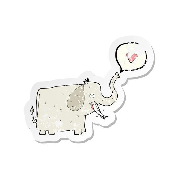 Pegatina Retro Angustiado Elefante Dibujos Animados Con Corazón Amor — Vector de stock