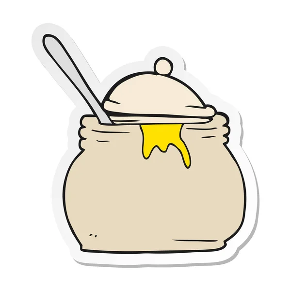 Sticker of a cartoon mustard pot — Stock Vector
