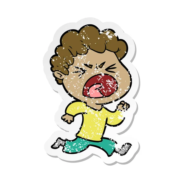 Distressed Sticker Cartoon Furious Man — Stock Vector