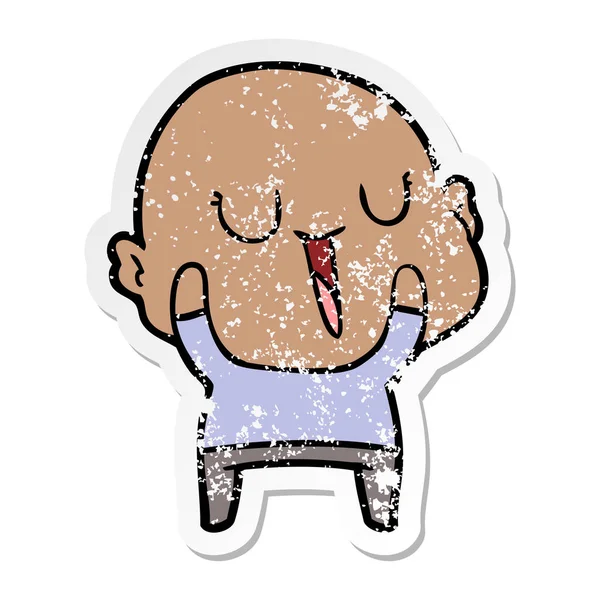 Bir Mutlu Karikatür Kel Adamın Sıkıntılı Etiket — Stok Vektör