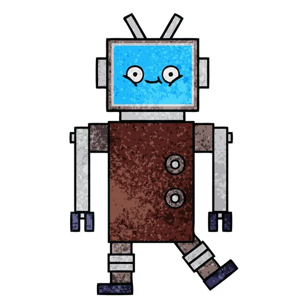 Ретро гранж текстурный мультяшный робот — стоковый вектор